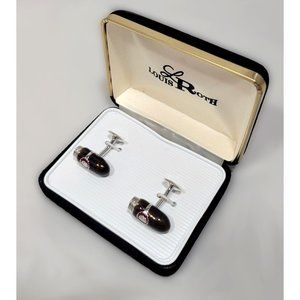 Louis Roth Cufflinks Silver Tone Brown Oval Egg Bullet Shape Case